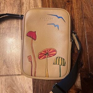 Coach Tan Crossbody Bag with Colorful Mushroom Design